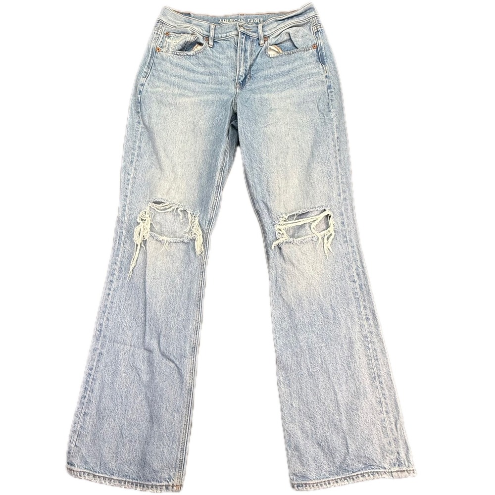 American Eagle 90s Bootcut Jeans Women 6 Light Wash Distressed High Rise Denim